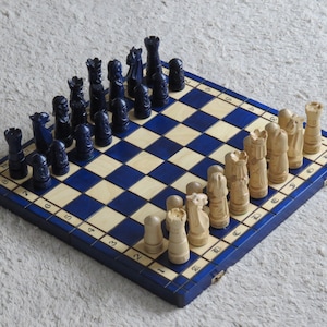 Elegant big chess chess game 50 x 50 hand carved new wood 50x50 exclusive SET blue