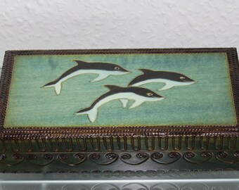 Jewelry Box  dolphins wooden chest