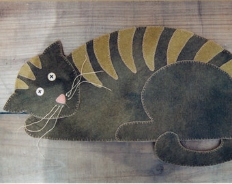 Wool Applique Penny Rug e-Pattern pdf TIGER LILY Digital Download Wool Tiger Cat with Stripes Made in Shape of Cat - So Sweet!!!