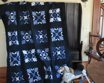 Wool Applique Penny Rug e-Pattern pdf OAK LEAF CLUSTERS c. 1861 Wool Quilt Antique Design Blue Wool Digital Download 80" x 65" - Gorgeous!!!