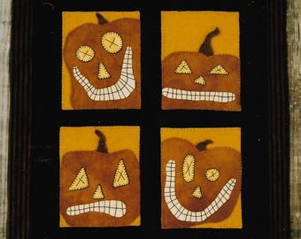 Wool Applique e-Pattern pdf PUMPKINS in the WINDOW Penny Rug Pattern Pumpkins Jack-o-Lanterns Halloween Autumn Fall