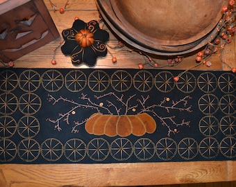 Wool Applique Penny Rug e-Pattern pdf BITTERSWEET RUNNER Digital Download Pumpkin Needle Felting Autumn Thanksgiving Fall Harvest