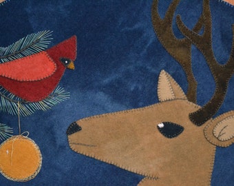 Primitive Wool Penny Rug e-Pattern pdf WINTER FRIENDS Deer Cardinal Reindeer Pine Tree Winter Christmas Digital Download Ornament