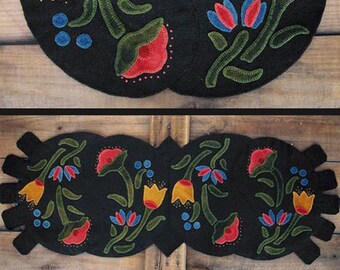 Wool Applique Penny Rug e-Pattern pdf FLORAL SPLENDOR Digital Download - TWO Patterns in One - Penny Mat and Long Runner 39" - Gorgeous!!!