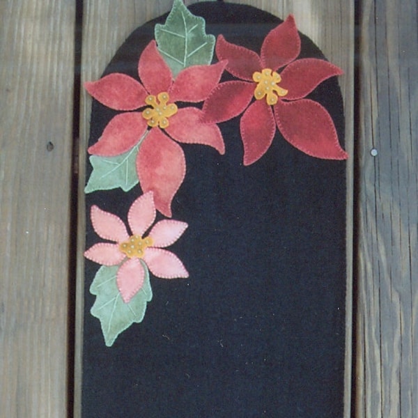 Wool Applique Penny Rug e-Pattern pdf Long Wool Runner Poinsettias Christmas Holiday Table Runner Digital Download