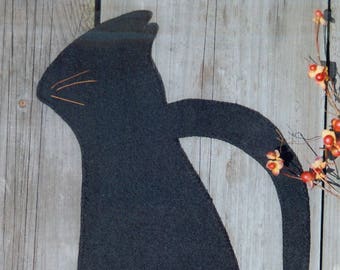 Wool Applique E-Pattern pdf CAT SILHOUETTE Black Cat and Pumpkin Penny Rug Fall Halloween