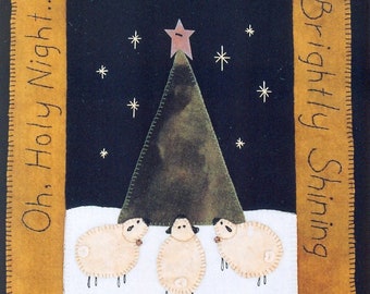 Primitive Wool Penny Rug e-Pattern pdf Sheep Christmas Tree Oh Holy Night