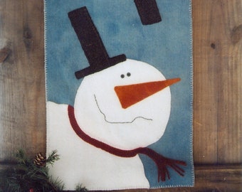 Wool Applique Penny Rug e-Pattern pdf Long Wool Runner LET IT SNOW Digital Download Holiday Winter Snowman Runner Top Hat Carrot Nose