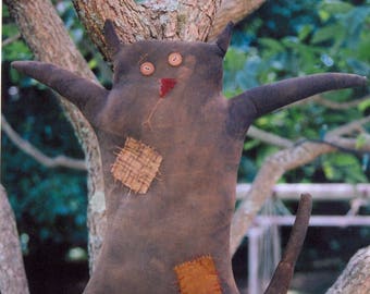Primitive Black Cat Hanging in Tree e-Pattern pdf SCARED STIFF Hanging CAT Doll Scarecrow