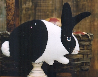 Primitive Wool Bunny e-Pattern Rabbit Black and White Bunny Rabbit Pin Cushion Pin Keeper Make Do Warren Kimble Easter