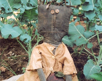 Primitive Black Doll e-Pattern pdf EGGPLANT BLACK DOLL Digital Download Rag Hair Muslin Dress Hand Sculpted Face Holding Eggplant in Garden