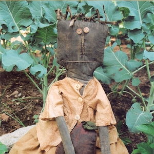 Primitive Black Doll e-Pattern pdf EGGPLANT BLACK DOLL Digital Download Rag Hair Muslin Dress Hand Sculpted Face Holding Eggplant in Garden