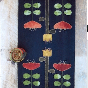 Wolle Applique e-Pattern pdf HERBST GARTEN Penny Rug Runner Muster Herbst Orange Grün Gold Wolle Läufer