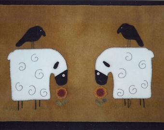 Primitive Wool Penny Rug e-Pattern pdf Sheep Crow Crows Love in the Spring