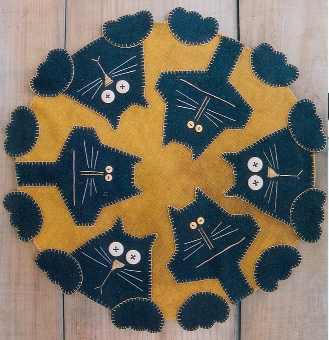Wool Applique Penny Rug E-pattern Pdf Penny Paws Black Cats Skinny and ...