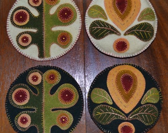 Wool Applique Penny Rug e-Pattern pdf CIRCLES of APPLIQUE FUN! Pin Cushion, Mug Rug, Ornament, Bowl Fillers - Gold & Green