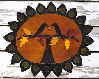 Wool Applique Penny Rug e-Pattern pdf AUTUMN In NEW ENGLAND Digital Download Black Crows Acorn Oak Tree Bittersweet Teardrop Oval