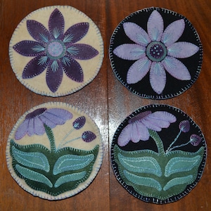 Wool Applique Penny Rug e-Pattern pdf CIRCLES of APPLIQUE FUN! Pin Cushion, Mug Rug, Ornament, Bowl Fillers - Purple & Blue