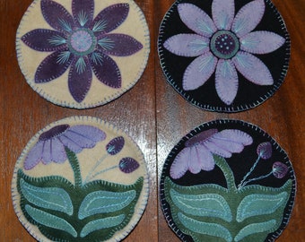 Wool Applique Penny Rug e-Pattern pdf CIRCLES of APPLIQUE FUN! Pin Cushion, Mug Rug, Ornament, Bowl Fillers - Purple & Blue