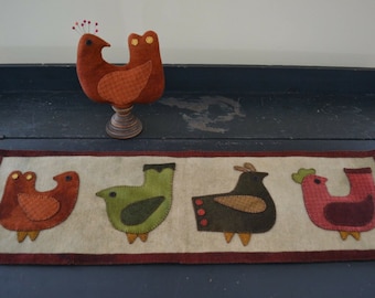 Wool Applique Penny Rug Runner e-Pattern pdf TWEET BIRD RUNNER and Wool Pin Keeper Pin Cushion Antique Birds Two Designs Digital Download