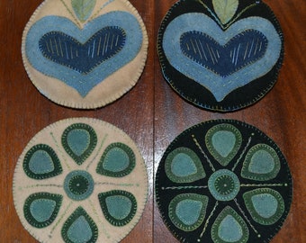 Wool Applique Penny Rug e-Pattern pdf CIRCLES of APPLIQUE FUN! Pin Cushion, Mug Rug, Ornament, Bowl Fillers - Blue & Green