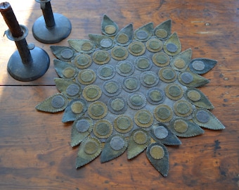 Wool Applique Penny Rug e-Pattern pdf EARLY PENNIES Digital Download Warm Colors Pennies and Teardrops Traditional Colonial Antique