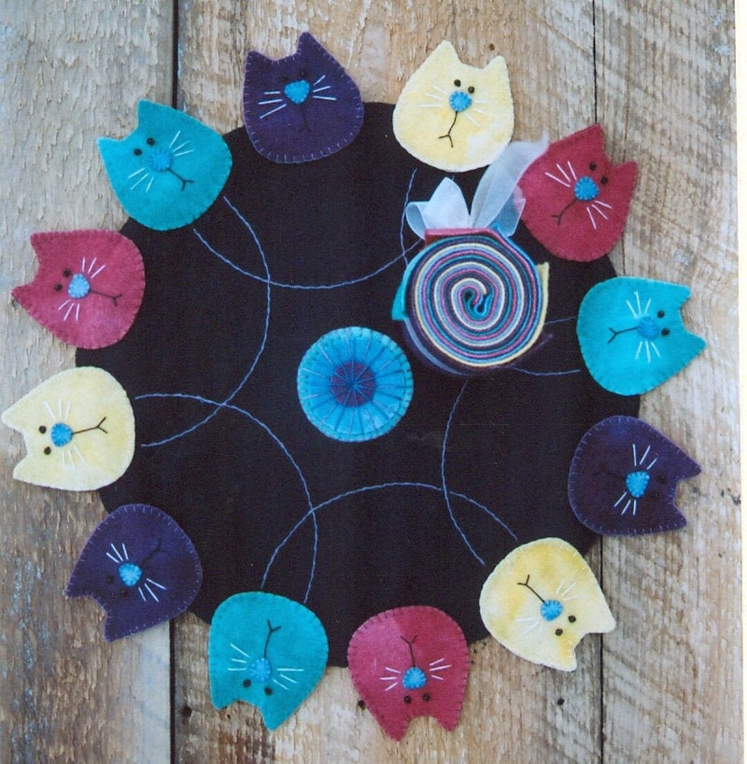 Wool Applique Penny Rug E-pattern Pdf KALEIDO-KATS Digital Download ...