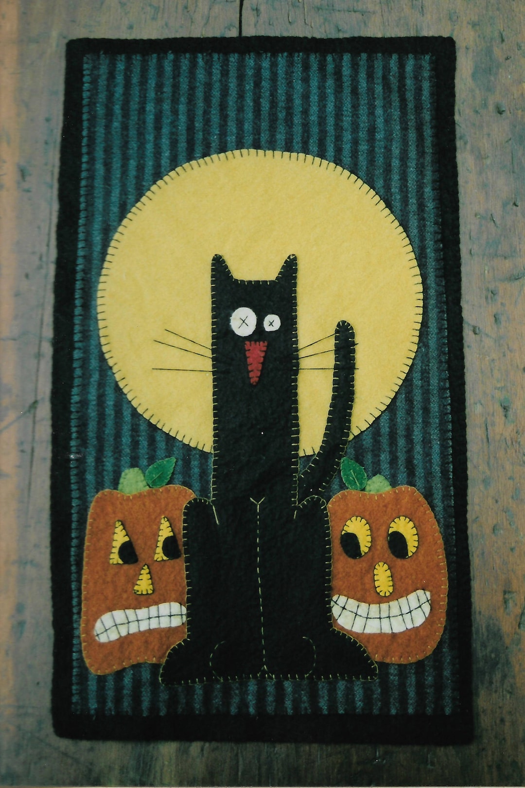 Wool Applique E-pattern Pdf FRAIDY CAT Penny Rug Pattern Black Cat ...