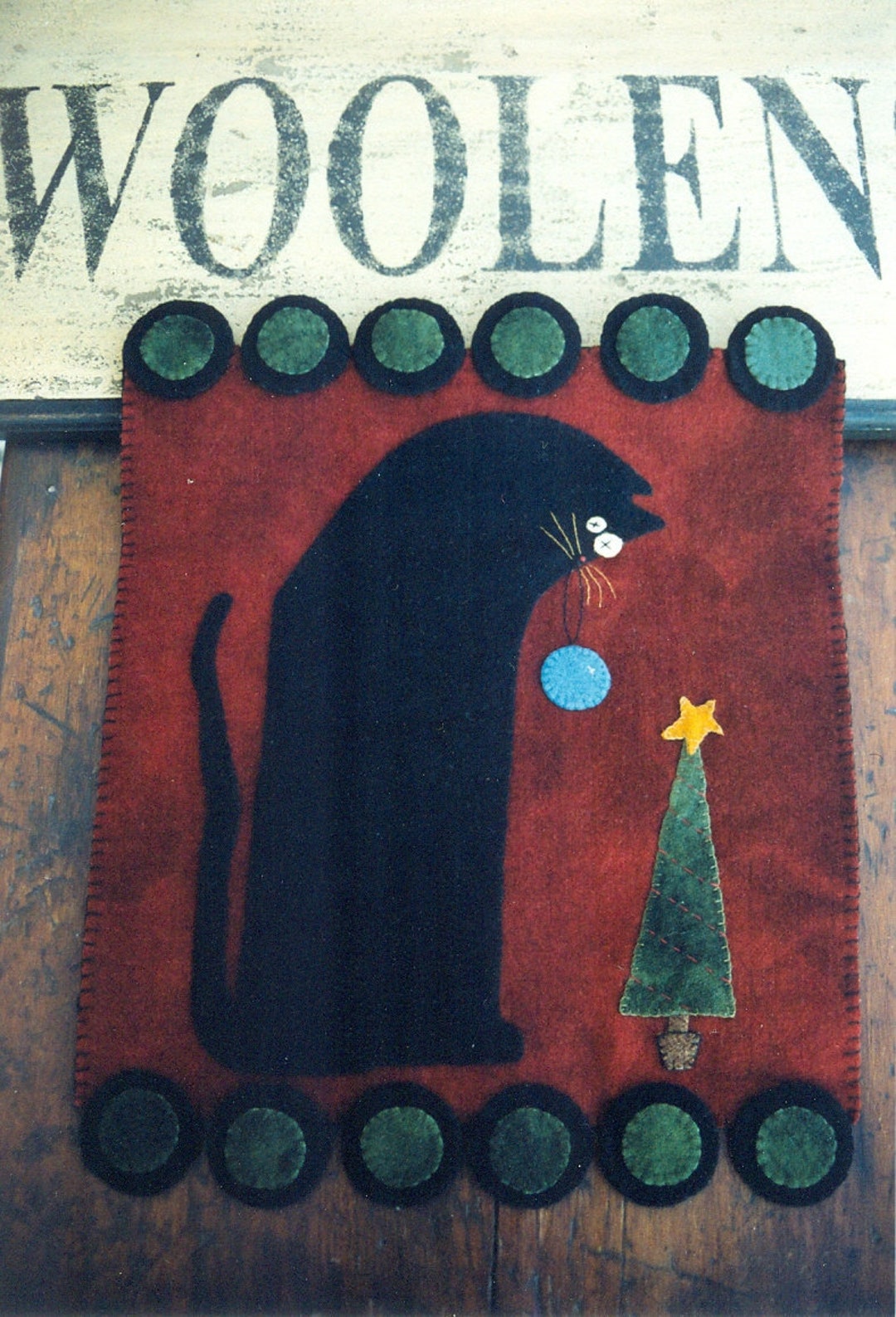 Wool Applique Penny Rug E-pattern Pdf CHRISTMAS CAT Digital Download ...