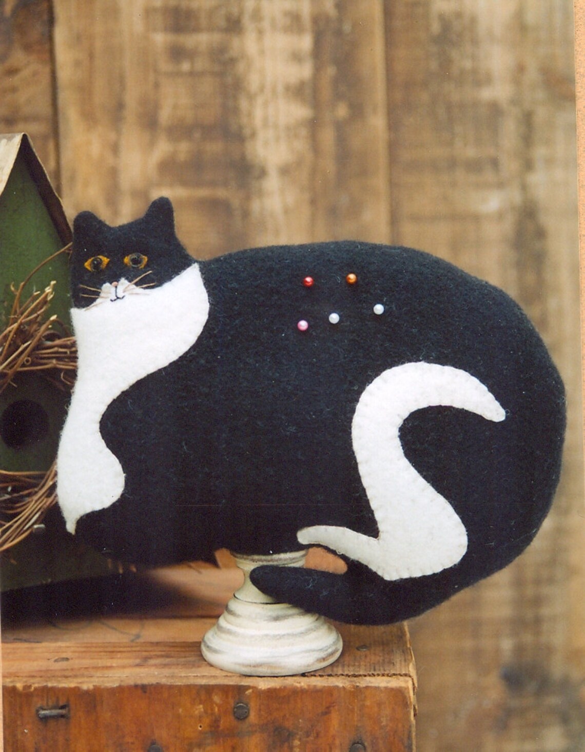 Primitive Wool Cat Epattern Cat Black and White Cat Pin Etsy