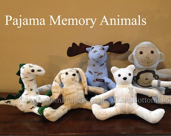 you pick animal, memory bear made out of baby's pajamas, keepsake teddy bear, memory stuffed animal, elephant, monkey, bunny, giraffe, puppy