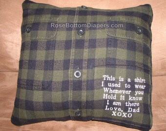 memory pillow, pillow with clothes, shirt pillow, personalize with name and message, "in memory of" pillow