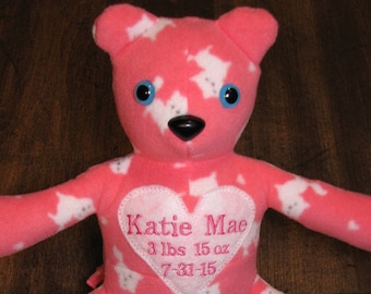 bordado personalizado, personalizar el nombre en el oso de la memoria hecho de pijama de bebé, recuerdo de oso de peluche recuerdo animal de peluche animal personalizado