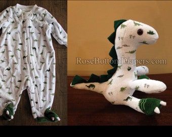 dinosaur made out of baby blanket, baby first birthday gift, keepsake bear made of baby clothes, memory stuffed animal made of baby sleeper