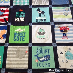 memory quilt, large lap quilt, throw quilt, baby clothes, personalize with name, handprint monogram, baby's 1st birthday image 3