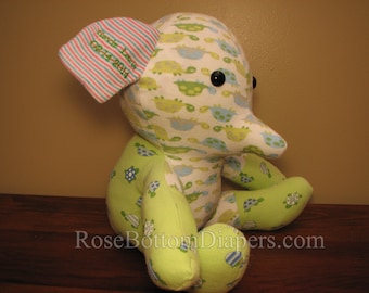 memory elephant made out of baby's pajamas, memory bear, keepsake teddy bear, memory stuffed animal, personalized stuffed animal