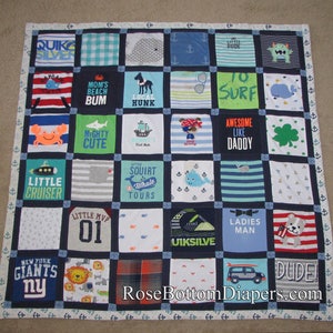 memory quilt, large lap quilt, throw quilt, baby clothes, personalize with name, handprint monogram, baby's 1st birthday image 8