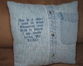 memory pillow, pillow with clothes, shirt pillow, personalize with name and message, "in memory of" pillow
