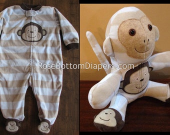 mono de memoria, oso de memoria hecho de pijama del bebé, oso de recuerdo, animal de peluche de la memoria, mono personalizado, animal de peluche personalizado