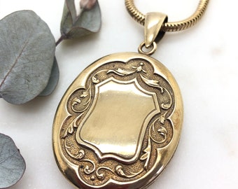 Antique Victorian Large Brass Locket Pendant Necklace