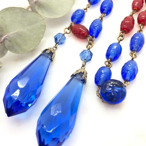 Vintage Czech Blue & Red Glass Neads Necklace