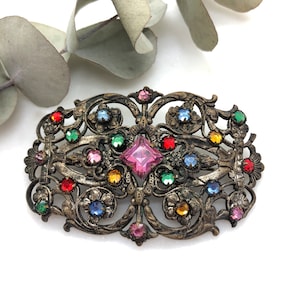 Large Vintage Czech Multi Colour Glass Paste Brooch
