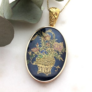 Victorian 18ct Gold Cloisonné & Glass Photo Locket Pendant Necklace