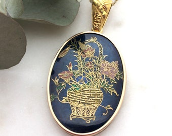 Victorian 18ct Gold Cloisonné & Glass Photo Locket Pendant Necklace