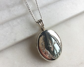Sterling Silver Diamond Bird Locket Pendant Necklace