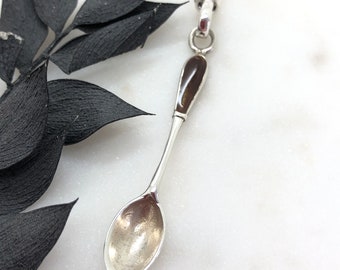 Vintage Sterling Silver & Enamel Mini Spoon Fob Pendant Necklace
