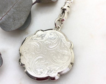 Vintage Sterling Silver Fancy Locket Pendant Necklace