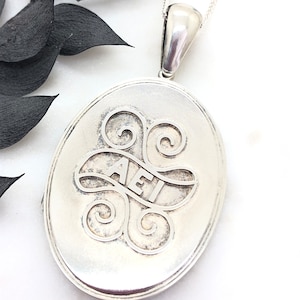 Large Antique Victorian Sterling Silver AEI Locket Pendant Necklace