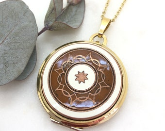 Vintage Rolled Gold Enamelled Locket Pendant Necklace by Kordes & Lichtenfel