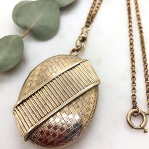 Large Antique Victorian Brass Locket Pendant on Rolled Gold Chain Necklace